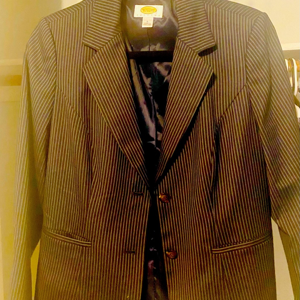 Talbots Petite 1 Piece Wool Blend Lined Black Career Blazer Jacket Sz 6 Pinstrip